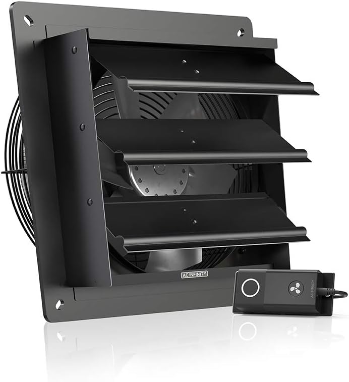 AC Infinity AIRLIFT T14, Shutter Exhaust Fan 14" with WiFi Temperature Humidity Controller, EC-Motor Wall Mount Ventilation and Cooling for Sheds, Attics, Workshops, and Greenhouses