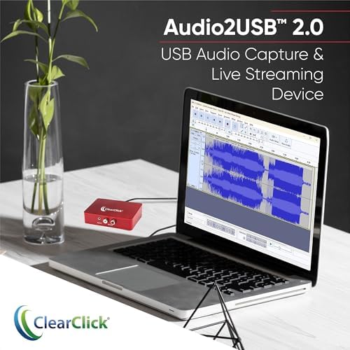 ClearClick Audio to USB 2.0 - Second Generation - Audio Capture & Live Streaming Device - Input 1/8" 3.5mm Aux AV RCA - USB-C Plug & Play