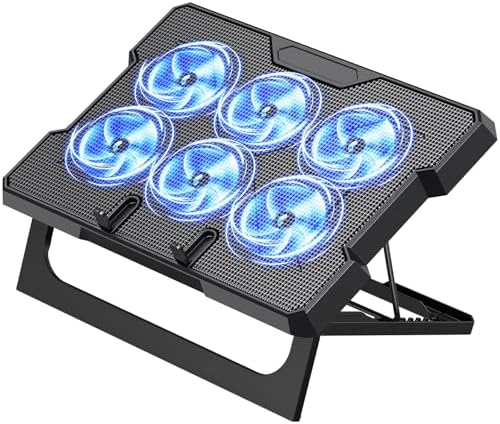 MOKURU Laptop Cooling Pad, Laptop Cooler with 6 Quiet Fans Up to 17.3 Inch Heavy Notebook Cooler Stand, 8 Levels of Tilt, Two Levels of Height Adjustable (Black)