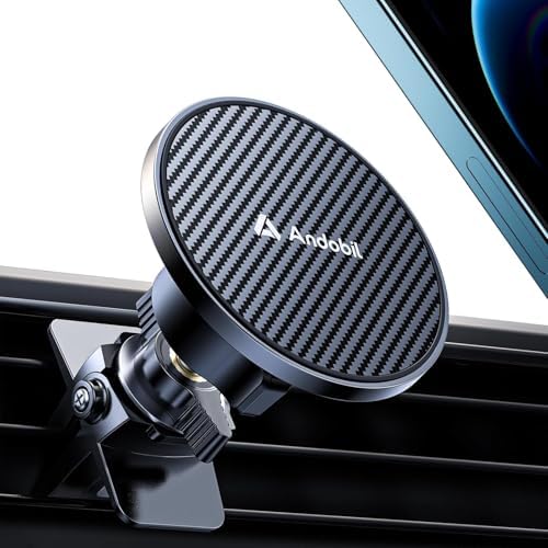 andobil for MagSafe Car Mount, Magnetic Air Vent Phone Mount, Black | 20XN55 Upgraded Strongest Magnet, Military-Grade Metal Clip, 360° Rotation, Carbon Fiber, for iPhone 16 / 15 / 14 / 13 Series