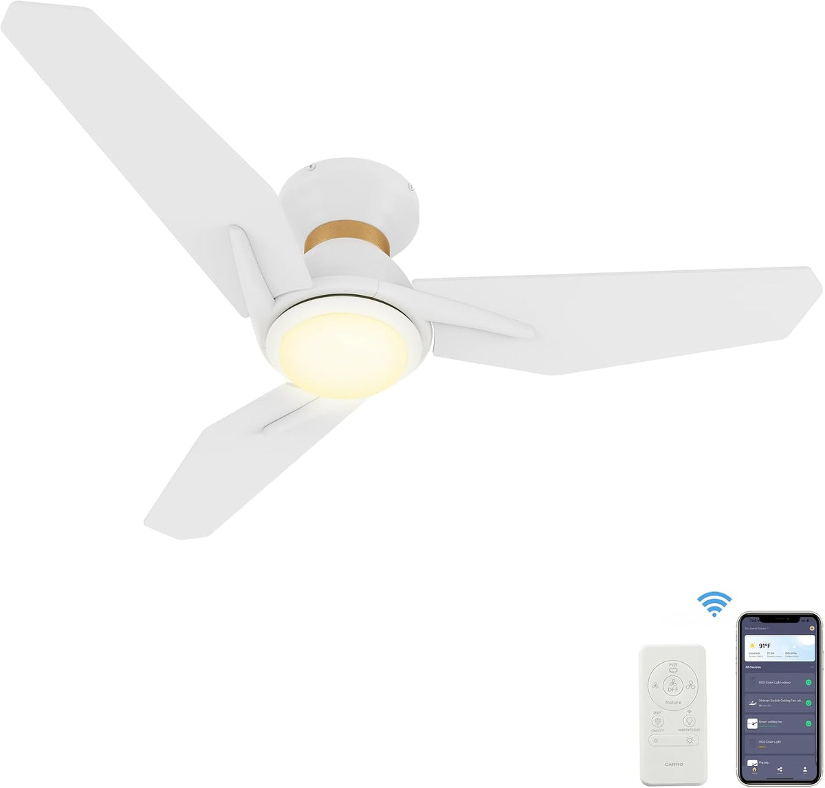 SMAAIR Smart Ceiling Fan with Light, 44 Inch Indoor/Outdoor Ceiling Fan, Compatible with DC Motor,10-speed,8 Hours Timer, Works with Remote Control/A-lexa/Google Assistant (Wood)