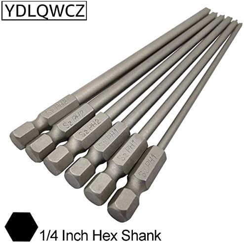 YDLQWCZ Long Phillips Cross Screwdriver Bit Sets PH1(Φ3.0) PH1(Φ4.0) PH1(Φ4.5) PH2(Φ4.5) PH2(Φ5.0) PH2(Φ6.0) 6 Pieces 6 Inch Length S2 Steel Cross Phillips Screwdriver Bit Set(6Pcs Cross Head)