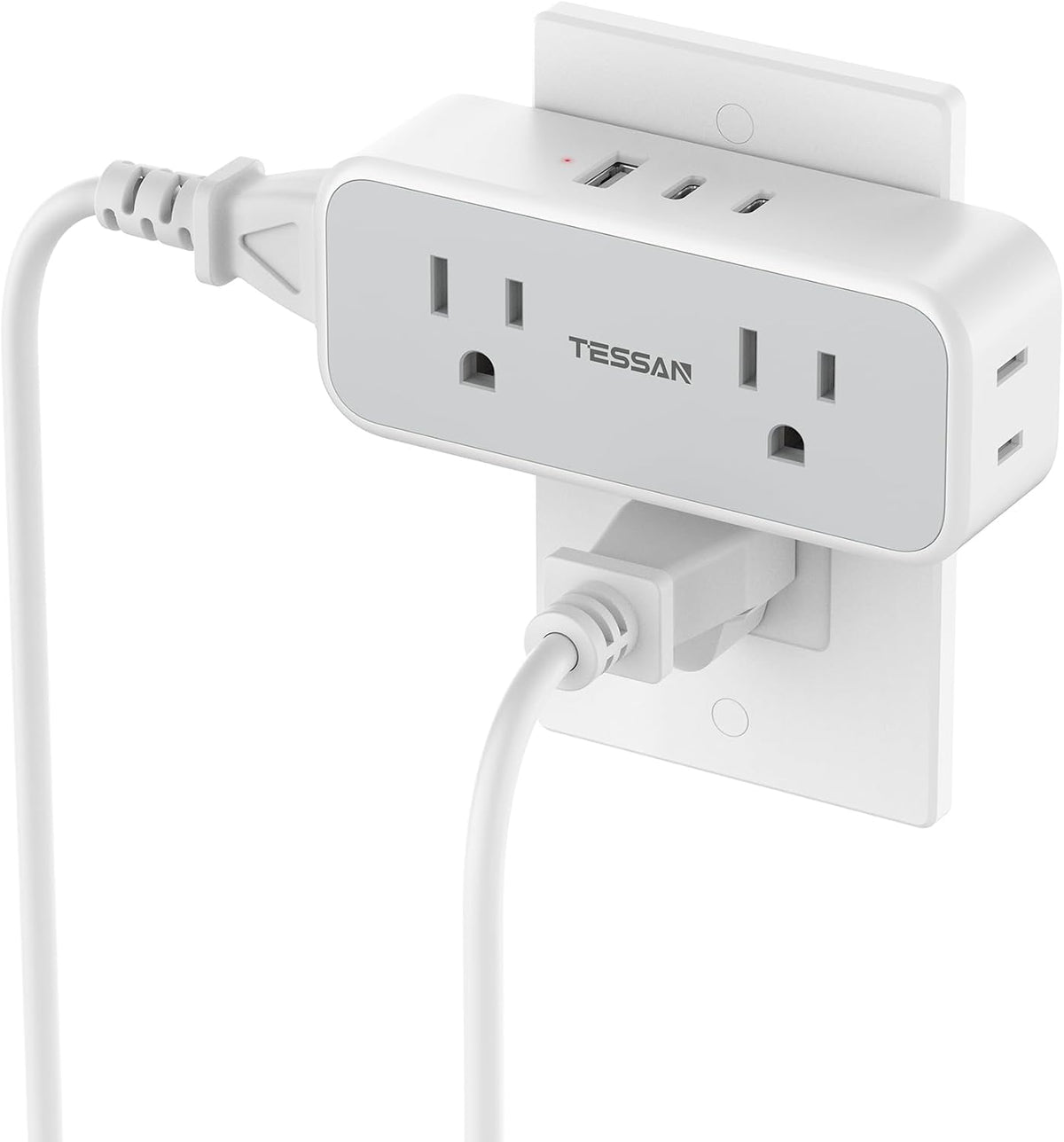 TESSAN Wall Outlet Extender, Multi Plug Mini Wall Expander, Grey