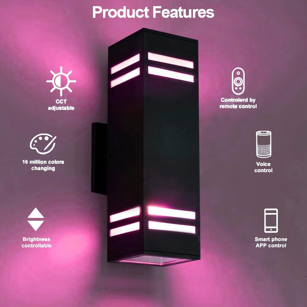 rosykite 13" RGB Outdoor Wall Lights, Warm to Cool White Up Down Sconce