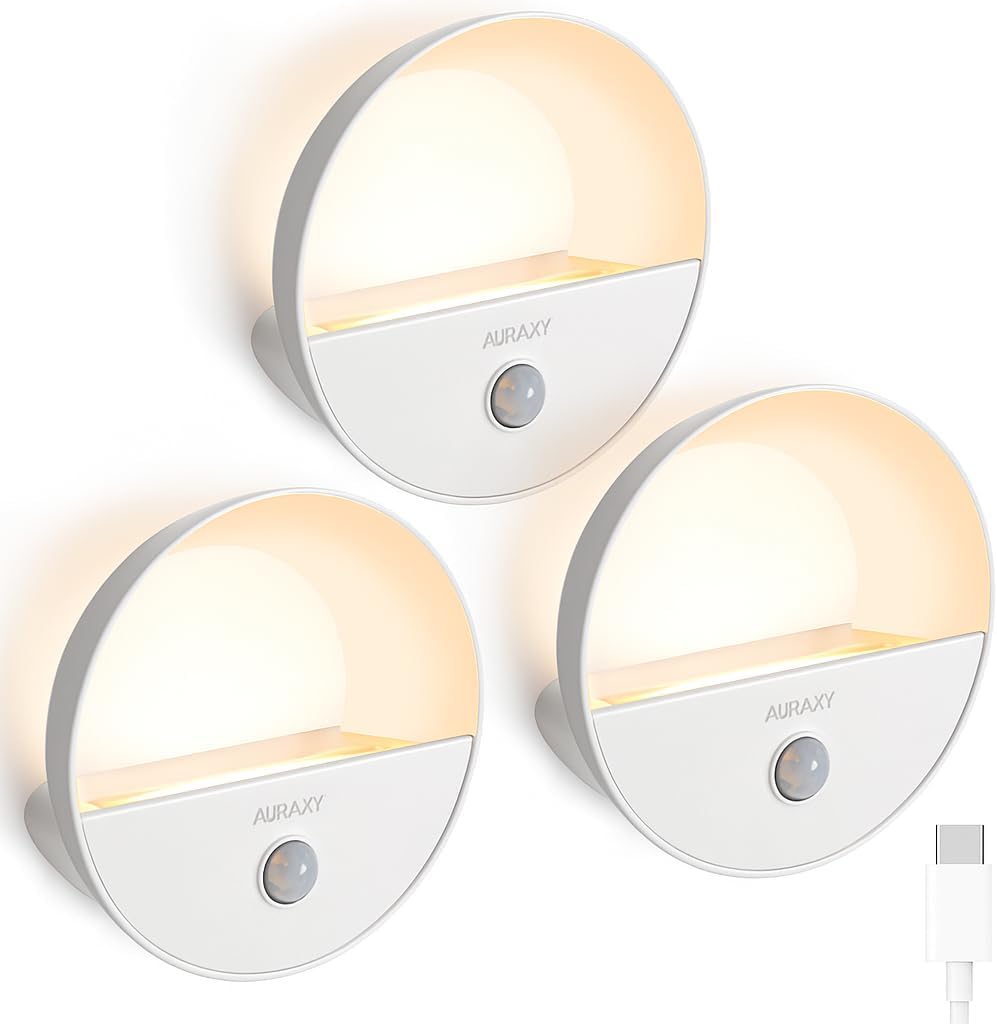 AURAXY Rechargeable Battery Night Light, Motion Sensor Night Light, LED Warm White Magnetic Stick-on Motion Sensored Hallway Light, with Dusk to Dawn Sensor for Stairs, Wall, Closet, Cabinet (6 Pack)