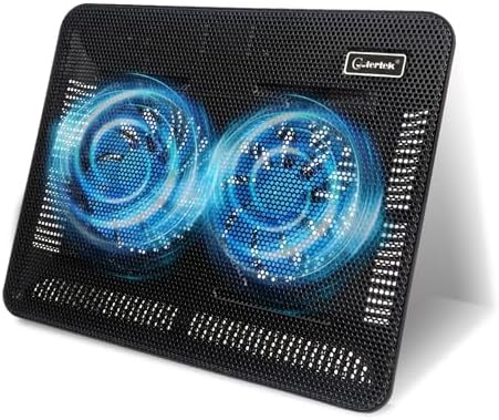 Laptop Cooling Pad, Coolertek Portable Slim Quiet Laptop Notebook Cooler Cooling Pad Stand with 2 Blue LED Fans, USB Powered, Adjustable Angled, Fits 11-14 Inch Laptop