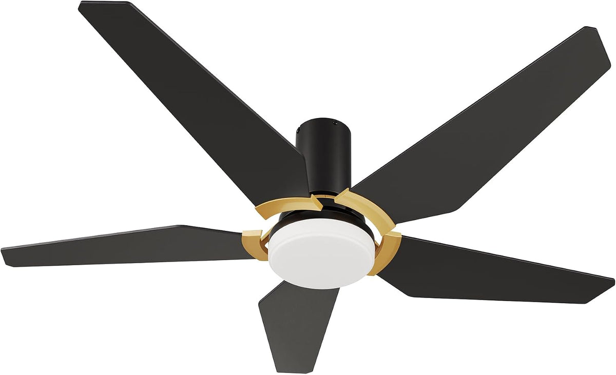 CARRO 52" Modern Smart Ceiling Fan with Dimmable LED Lights and Remote,Flush Mount Ceiling Fan Compatible with Alexa/Google Home/Siri/APP,DC Motor with 10 Speeds, for Living Room Bedroom, Black & Wood