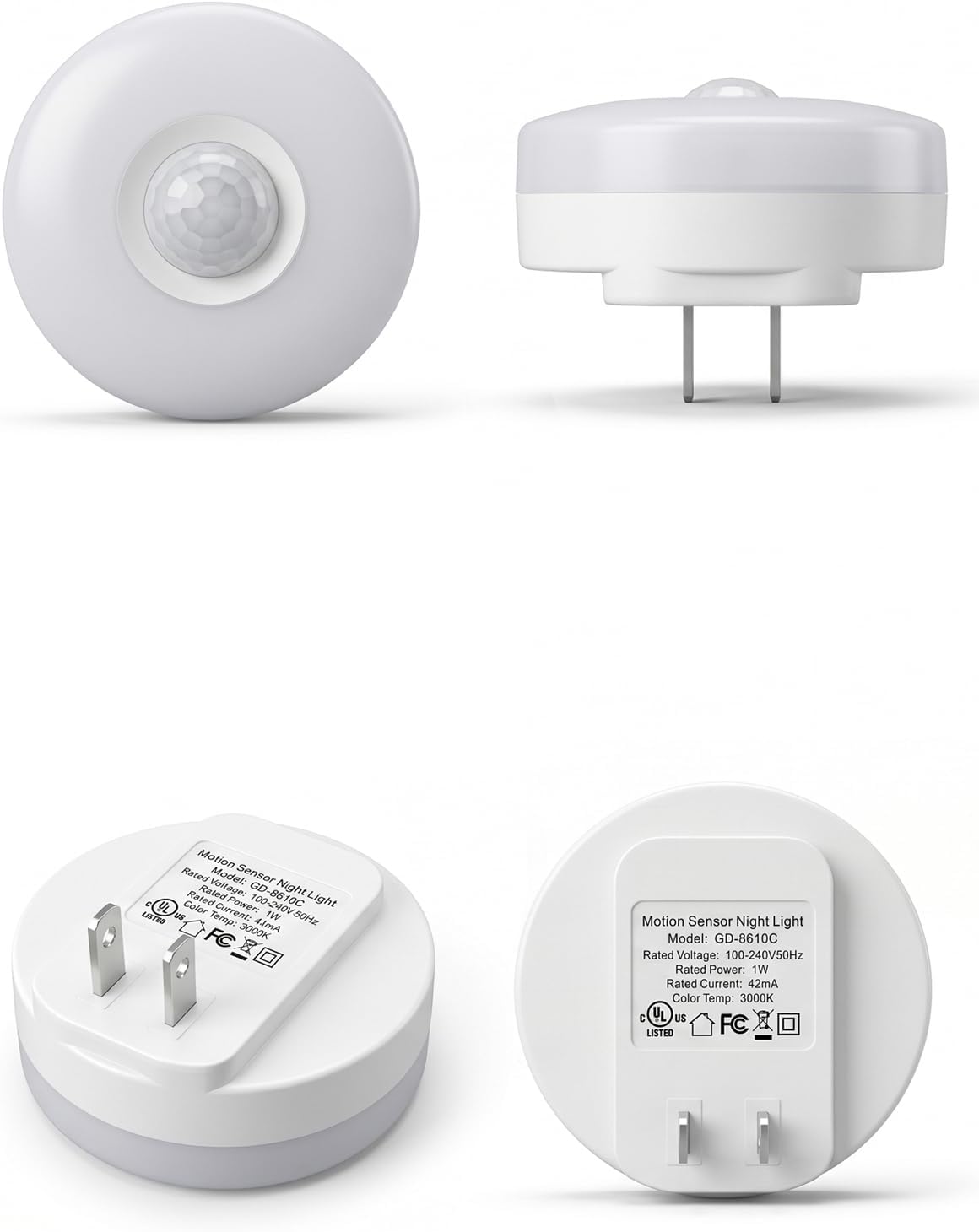 YELKO Motion Sensor Night Light - Plug-in 6000K Cool White Anti-Glare LED Nightlight, Ultra Bright Cozy Soft Glow Not Dazzling for Hallway, Stairs, Garage, Bedroom, Bathroom, Garage, Kitchen, 4 Pack