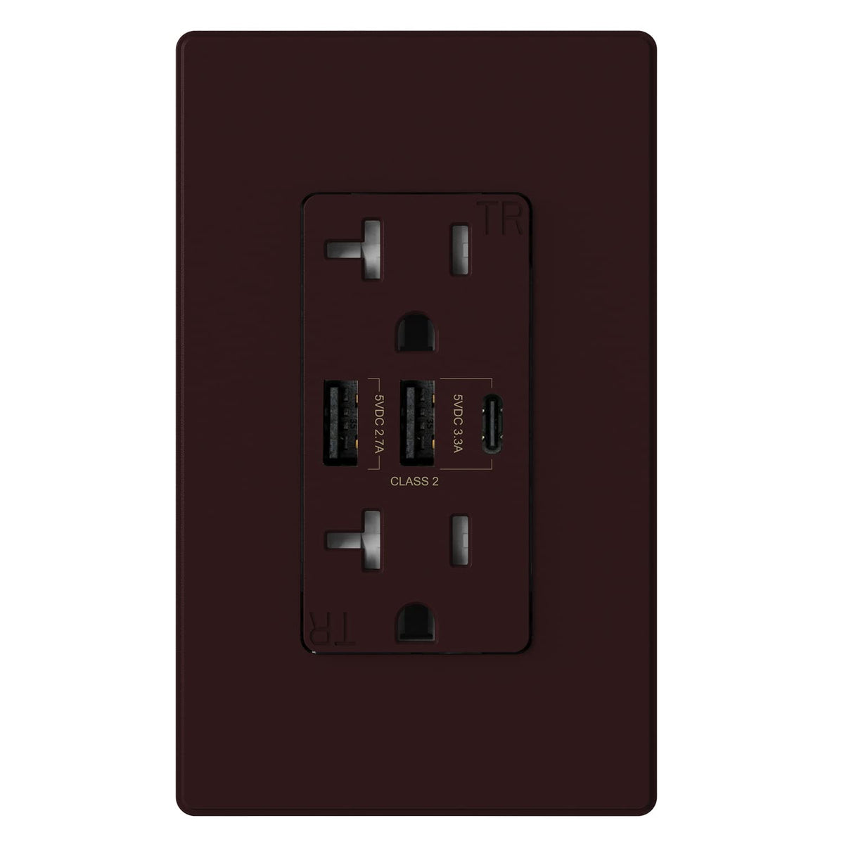ELEGRP USB Outlets Receptacles, 3-Port Wall Outlet, 30W 6.0A Electrical Outlet, 15 Amp Tamper-Resistant Outlet, UL Listed, Screwless Wall Plate Included, 10 Pack, Matte Brown