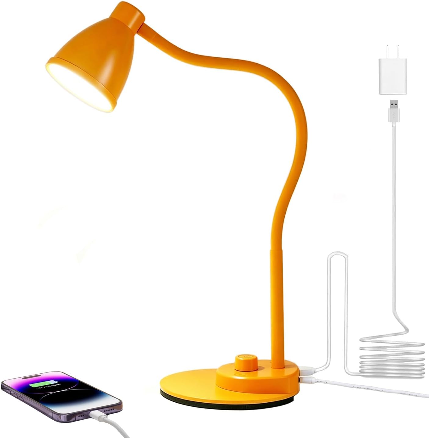 BOHON LED Desk Lamp with USB Charging Port 3 Color Modes Dimmable, Black | Reading Light Intelligent Induction Auto Dimming Task Lamp Neck Flexible Table Lamp for Bedside Office, AC Adapter Include