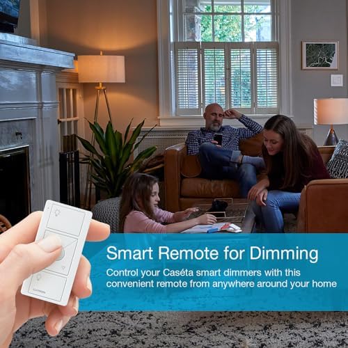 Lutron Pico Remote for Caseta Smart Dimmer Switch, 3-Button Control | Wireless remote w/ raise/lower and preset lighting level, for table top or wallmount use, PJ2-3BRL-WH-L01R, White