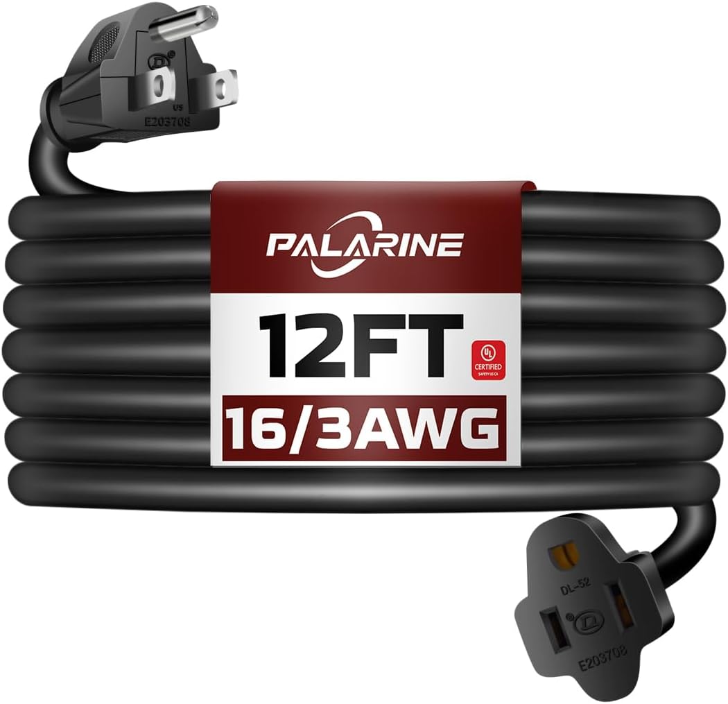 10 Ft Black Outdoor Extension Cord, 10 Gauge Heavy Duty Power Cord
