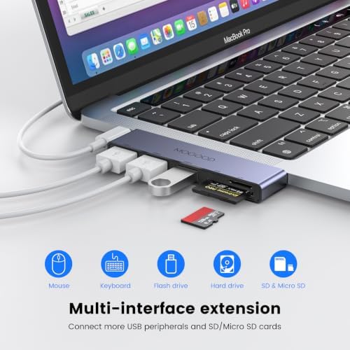 MOGOOD USB C Hub 5 in 1 with 3 USB 3.0 Ports SD TF Card Reader