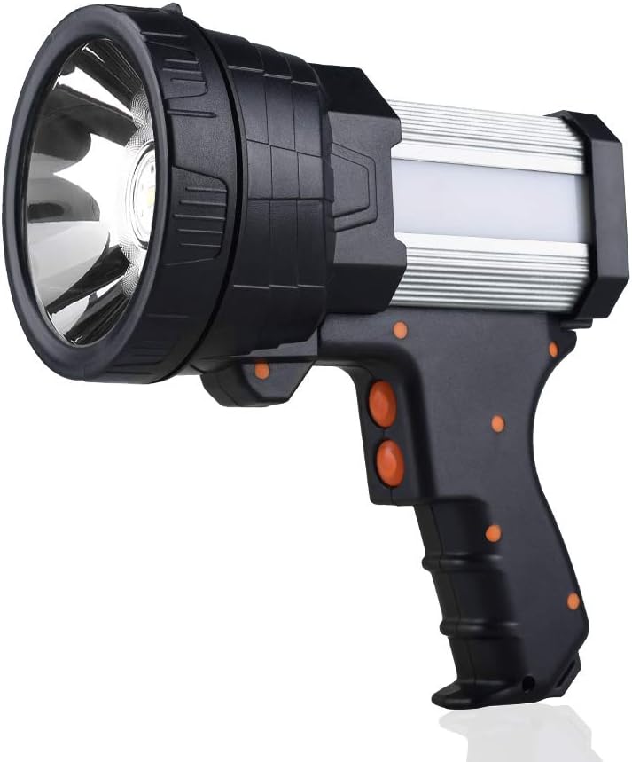 YIERBLUE Rechargeable Spotlight, Super Bright 1000,000 High Lumen LED IP67 Waterproof Handheld Spotlight Long Lasting Large Flashlight Searchlight with Detachable Red Light Filter