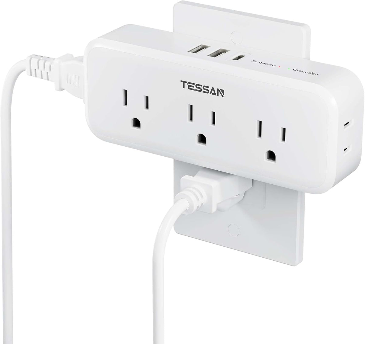 TESSAN Multi Plug Outlet Extender, USB C Wall Charger, Surge Protector,Grey