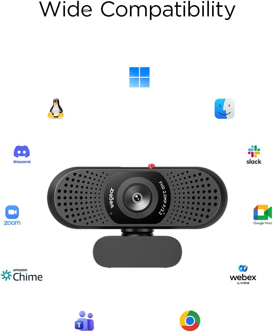 wegear Full HD 1080p Webcam for PC, Laptop & Desktop, Built-in Dual Microphones, Privacy Cover, 85°FOV, Fixed Focus, Plug & Play USB-A Computer Camera for Zoom, Teams, FaceTime, Google Meet, Streaming