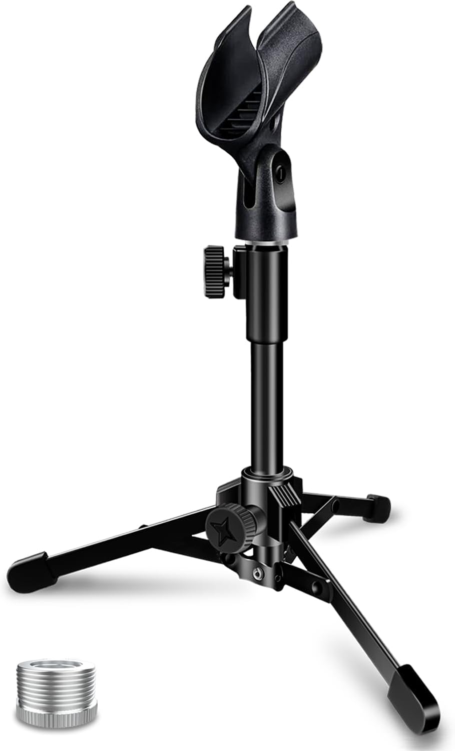 2 Pack Desktop Mic Stand, Portable Foldable Tripod with Mic Clip Holder, Adjustable Microphone Stand For Dynamic Microphone.