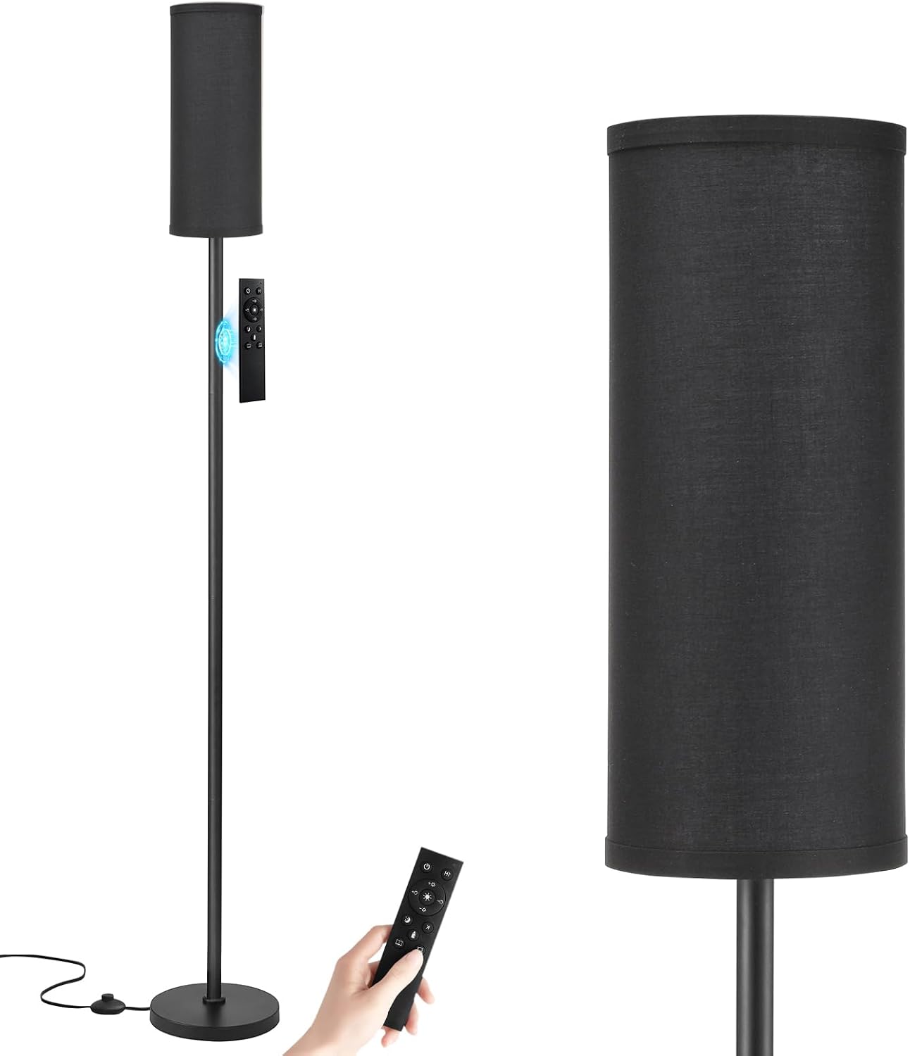 64'' Floor Lamps for Living Room with Remote Control and RGB + Stepless Dimmable Colors Temperature & Brightness, 9W Smart Bulb Included(White Shade & Black Pole)