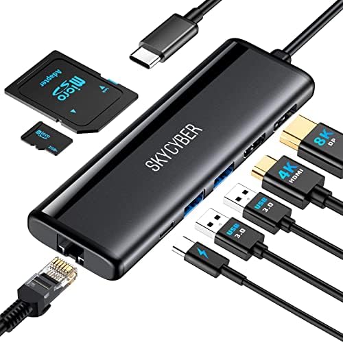 USB C Laptop Docking Station for Dual 4K Monitors or Single 8K Output, 8 in 1 USB C Hub with HDMI PD, Ethernet, SD/TF, 2 USB Port, 100W PD, USB Dock Multiport Adapter for MacBook/Dell/HP/Lenovo Laptop