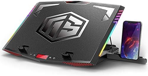 MeFee RGB Laptop Cooling Pad for 15.6-21 Inch Professional Gaming Laptop Cooler with 6 Quiet Fans and Button Control, Pure Metal Panel Portable Cooler