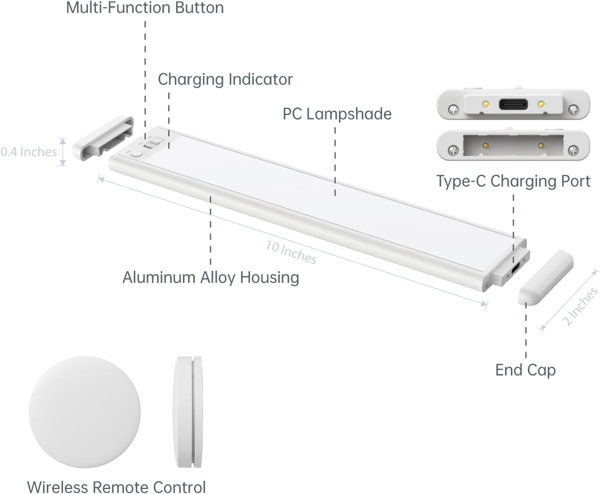 10 Inch Under Cabinet Lighting, Expandable LED Cabinet Light with Sensor Controls, Adjustable Color Temperature & Brightness, Wireless Magnetic Installation