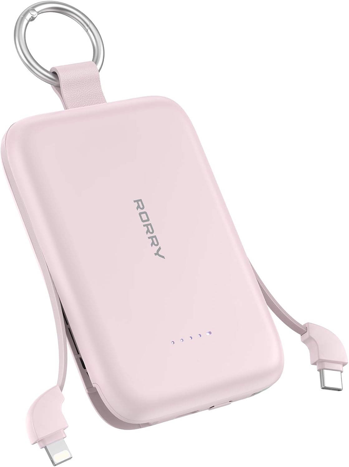 RORRY CharmGo Portable Charger, 5000mAh Power Bank with Built-in Cables | 20W,Keychain,Travel Essential,Battery Pack,USB-C,Compact,All in Mini,for iPhone 17/16/15,for AirPods 2/3/4/Pro,for iPad