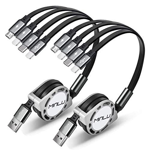 Multi USB Charger Cable 4A, Retractable Charging Cord for Multiple Devices | 4 in 1 Retractable Charger Cord with Type C/L/Micro USB Ports for iPhone 17 16 15 14/Samsung/Kindle Car Accessories-2Pack 4Ft