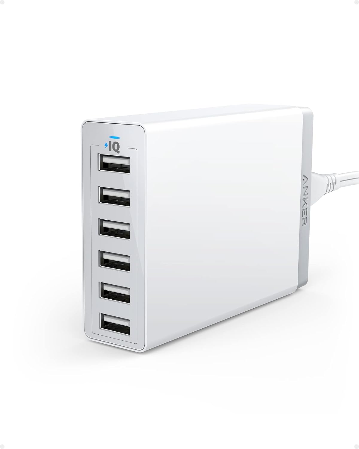 Anker Desktop Charger, 60W 6 Port USB Multiple Charging Hub | PowerPort 6 Multiple USB Charger, Campatible with iPhone, iPad, MacBook, Galaxy, LG, HTC, and More