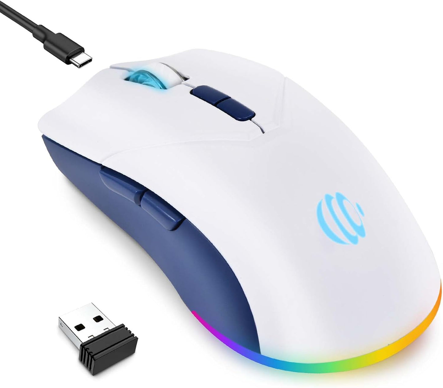 Wireless Mouse, Bluetooth Rechargeable Mouse, Dual Mode BT 5.2 + 2.4G USB Silent Wireless Bluetooth Mouse, RGB Ergonomic Design, 3-Level Adjustable DPI Mouse for Laptop, PC, Mac, Ipad, Black