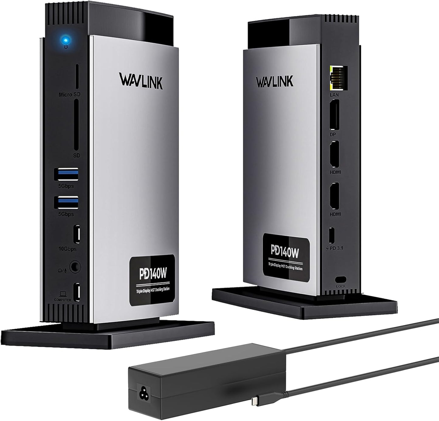 WAVLINK Laptop Docking Station 3 Monitors(Max Resolution: Single 8K or Triple 4K), 11-in-1 USB C Docking Station with 125W PD3.1 Pass-Through & Power Adapter, HDMI + 2* DP, for MacBook M1–M4 & Windows