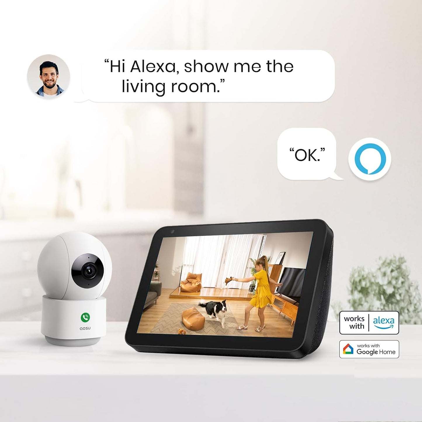 aosu 2K Indoor Camera,Baby Monitor for Home Security with 2.4GHz WiFi only | 360° Home View,One-Touch Calls,Smart Motion Tracking,IR Night Vision & 24/7 Recording,Compatible with Alexa/Google