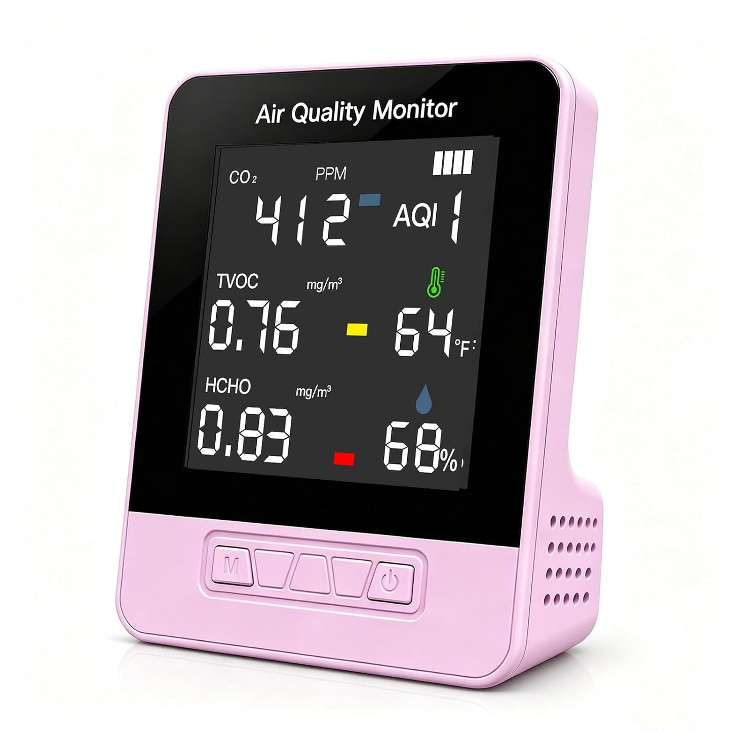 6-in-1 Air Quality Monitor, Smart Indoor CO2 Detector & HCHO TVOC AQI Tester, Accurate Temperature Humidity Meter with Color Display for Home, Bedroom, Office, Car, USB Powered