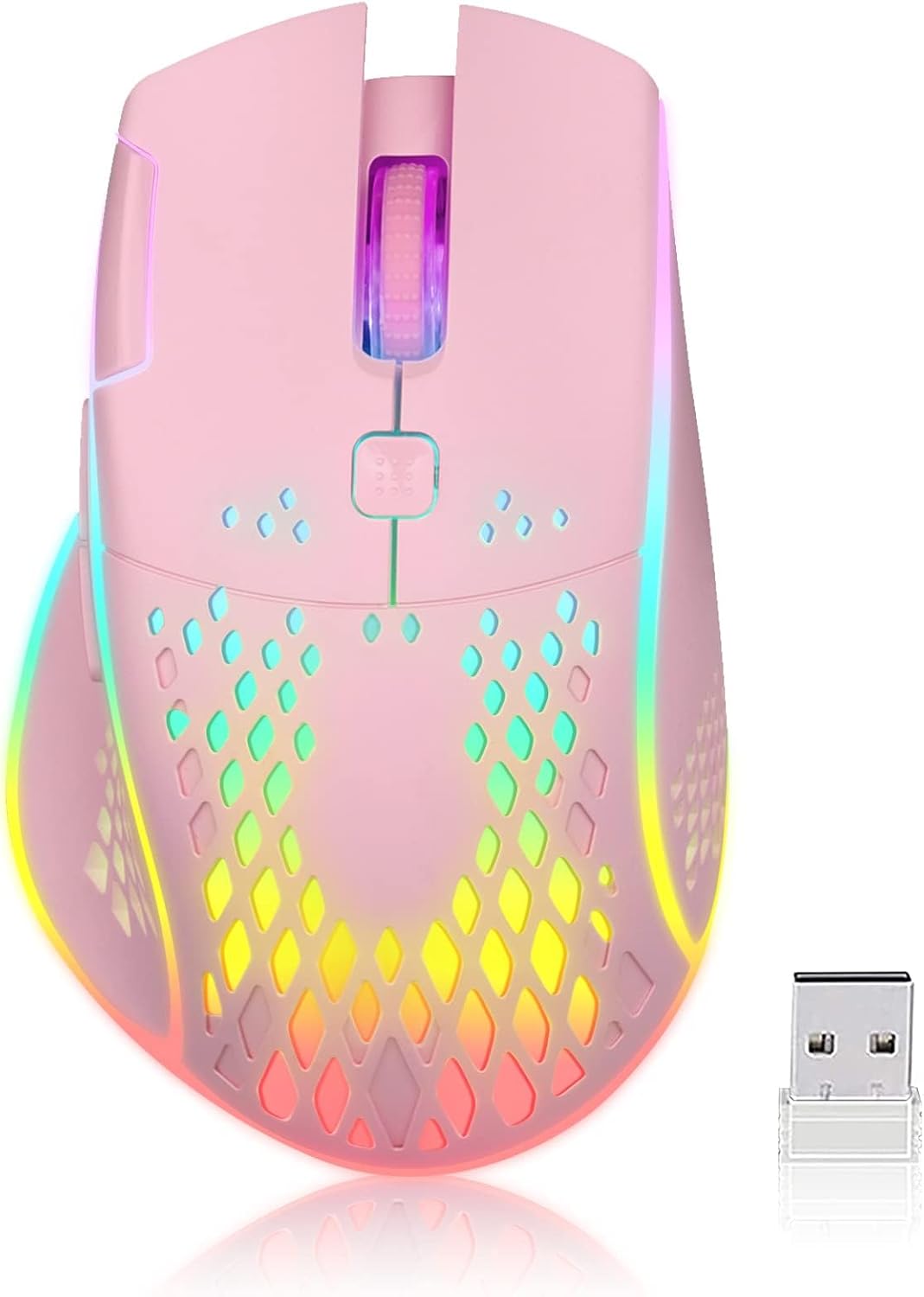 VEGCOO Wireless Gaming Mouse, C30 Silent Click Wireless Rechargeable Gaming Mouse with Double-Click Key and Colorful LED Lights, 3 Level Adjustable DPI, 400mah Lithium Battery for Gaming and Working