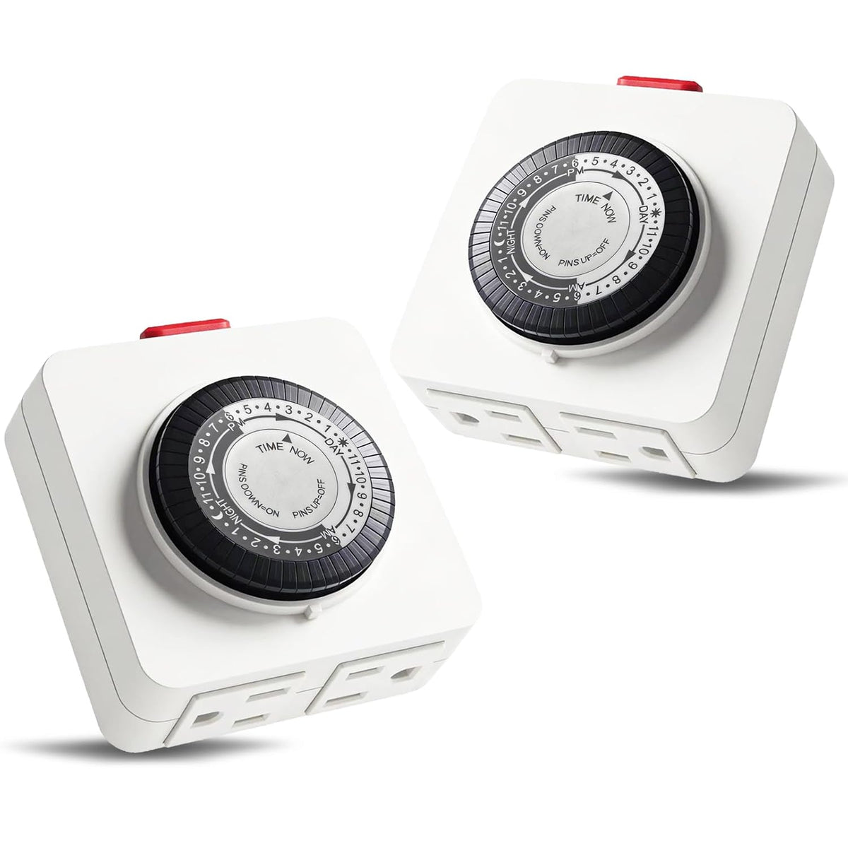 Timers for Electrical Outlets Indoor, 24-Hour Dual Outlet Timer, Christmas Tree Timer Indoor, 3 Prong Light Timers Indoor, Daily Cycle, 125V 15A, ETL Listed, 2-Pack