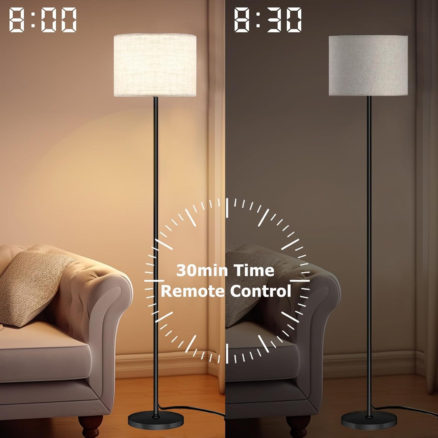 Qaubauyt Smart LED Floor Lamp with APP Control & RGB Colors - Dimmable Standing Lamp for Living Room, Bedroom, Gaming - Remote, Timer, 9W Bulb Included, 60.6" Modern Tall Lamp (Beige)