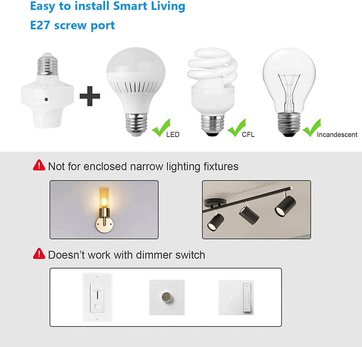 QIACHIP Ewelink 2.4G Wireless Remote Control Light Socket E26 E27 Bulb Socket Adapter, Bluetooth Smart Lamp Holder,Support APP Timing Delay (2 Socket + 1 Switch)