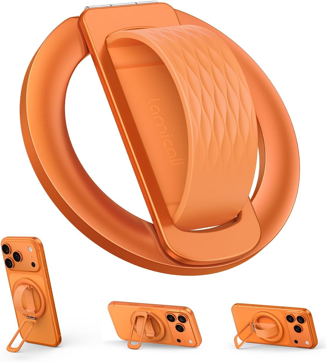 Lamicall Magnetic Phone Grip for MagSafe - Ultra Soft Finger Silicone Loop | Durable Vertical Zinc Alloy Stand Kickstand, Magnet Cell Phone Ring Holder for iPhone 17/16/15/14/13/12 Series & Androids