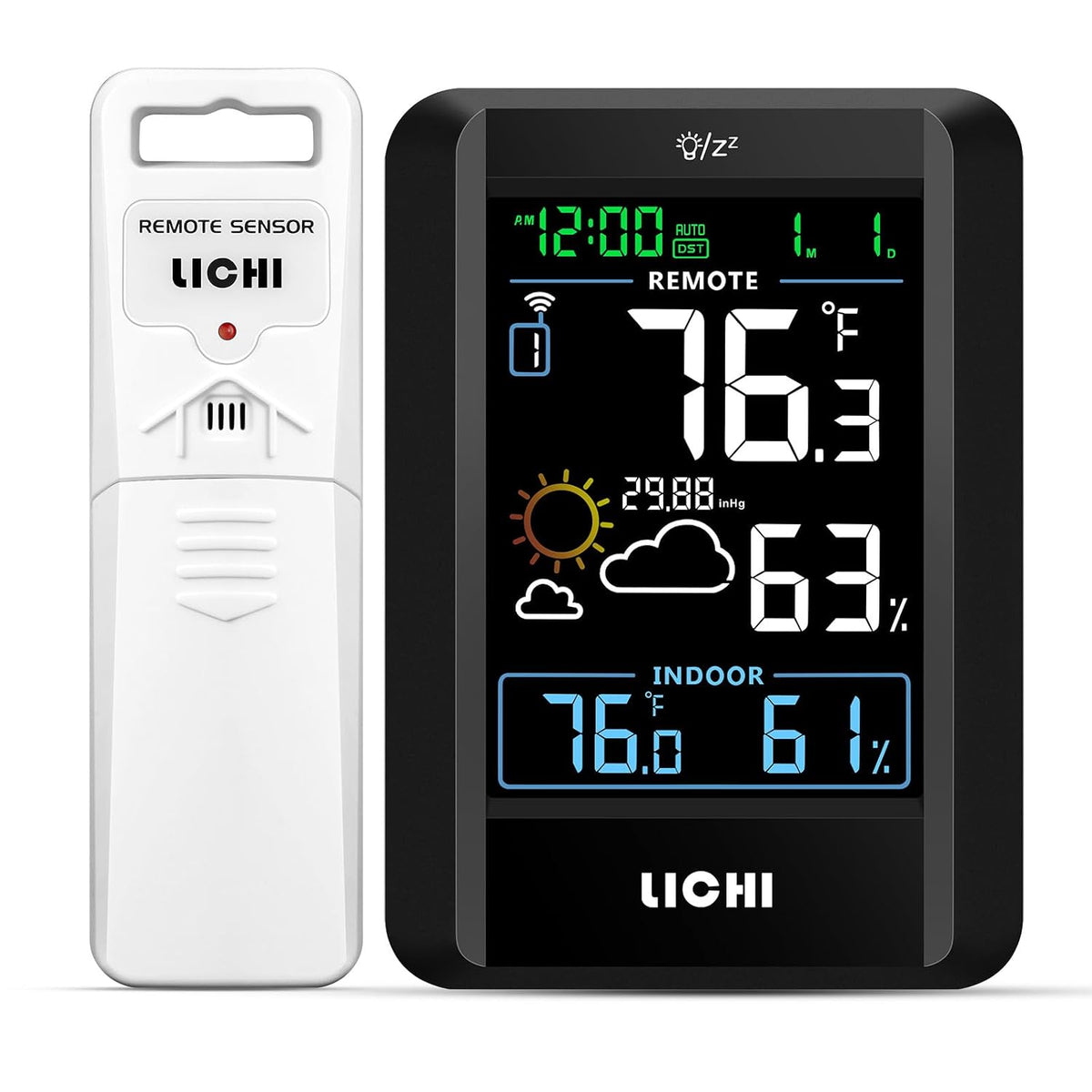 Indoor Outdoor Thermometer Wireless Weather Station External Thermometer Hygrometer Monitor with 330ft Range Remote Sensor, Battery Operated Backlit Display (Black)
