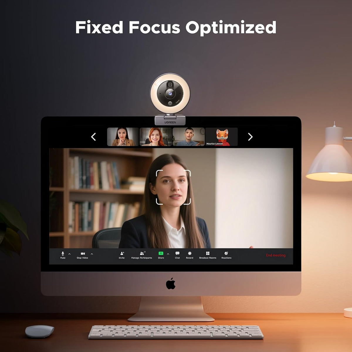 UGREEN 2K Webcam with 4-Level Ring Light