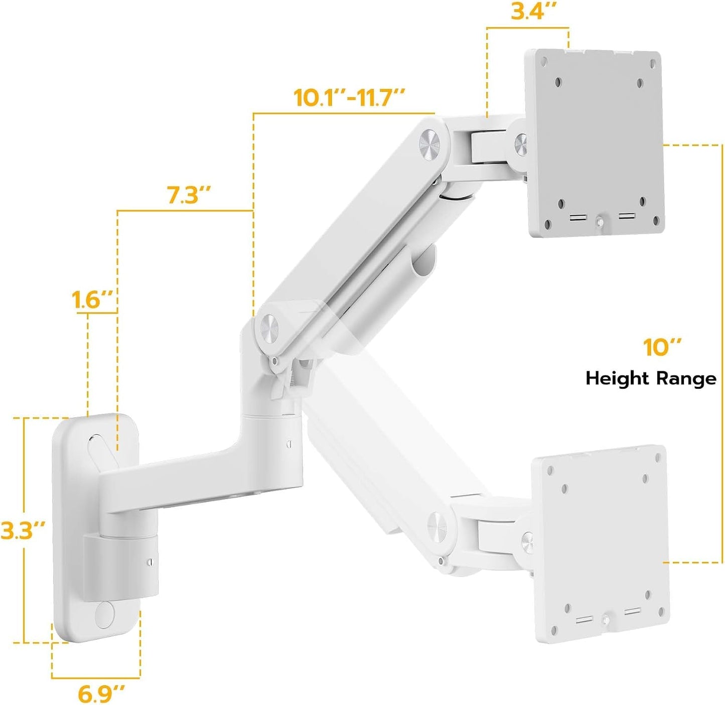 ARES WING Wall Mount Monitor Arm for 17-49 Inch Ultrawide Screens, White | Heavy Duty Single Monitor Arm Holds 44 lbs, Fully Adjustable Gas Spring Monitor Wall Mount, 75x75/100x100 VESA Mount