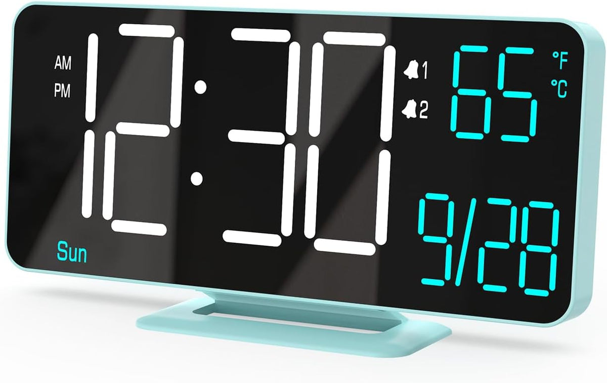 KOSUMOSU Digital Alarm Clocks 6.7in Small Digital Clock for Bedroom,Auto Dimming,Dual Alarm, Date, Seconds, Day of Week, Indoor Temperature,Desk Clock for Classroom,LED Clocks for Living Room