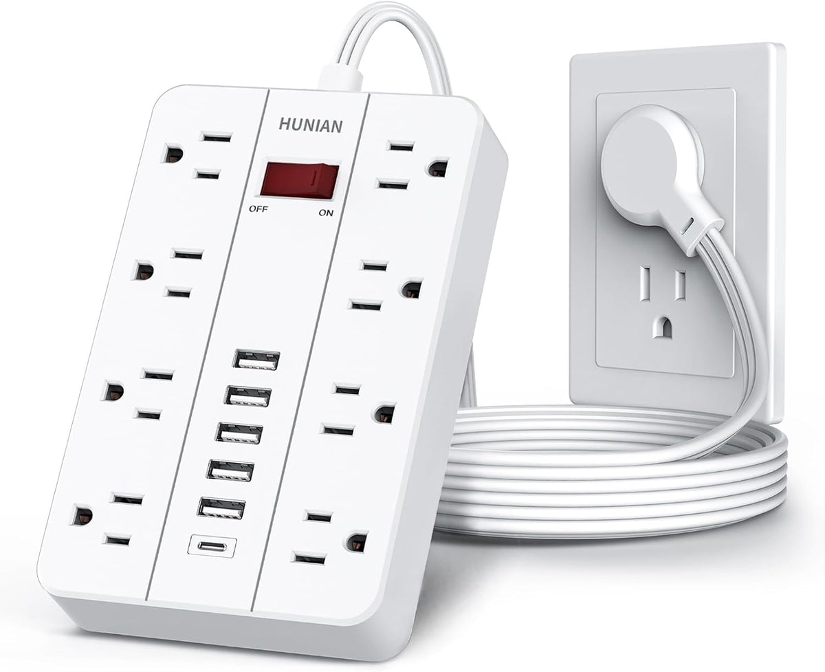 Power Strip, 15Ft Flat Plug Extension Cord with Multiple Outlets