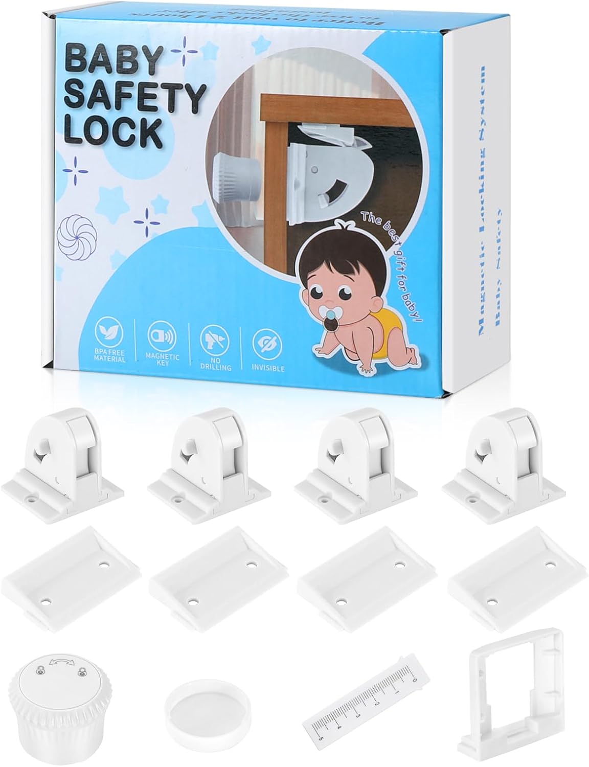 14 Pack Magnetic Cabinet Locks for Child Safety, Drawer Locks Baby Proofing