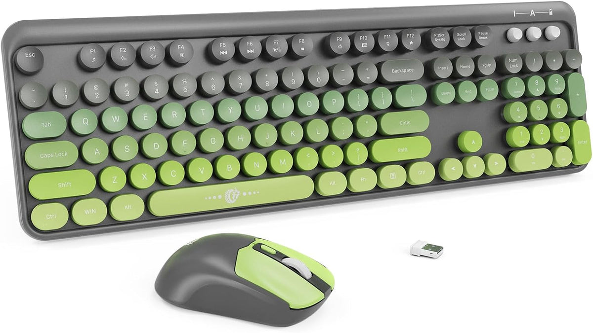 FD Wireless Keyboard and Mouse Combo | Cute Colorful Keyboard and Mouse with 2.4GHz Cordless Retro Typewriter Keyboard | Auto-Sleep | USB Receiver for Windows PC/Laptop - Black Purple Gradient