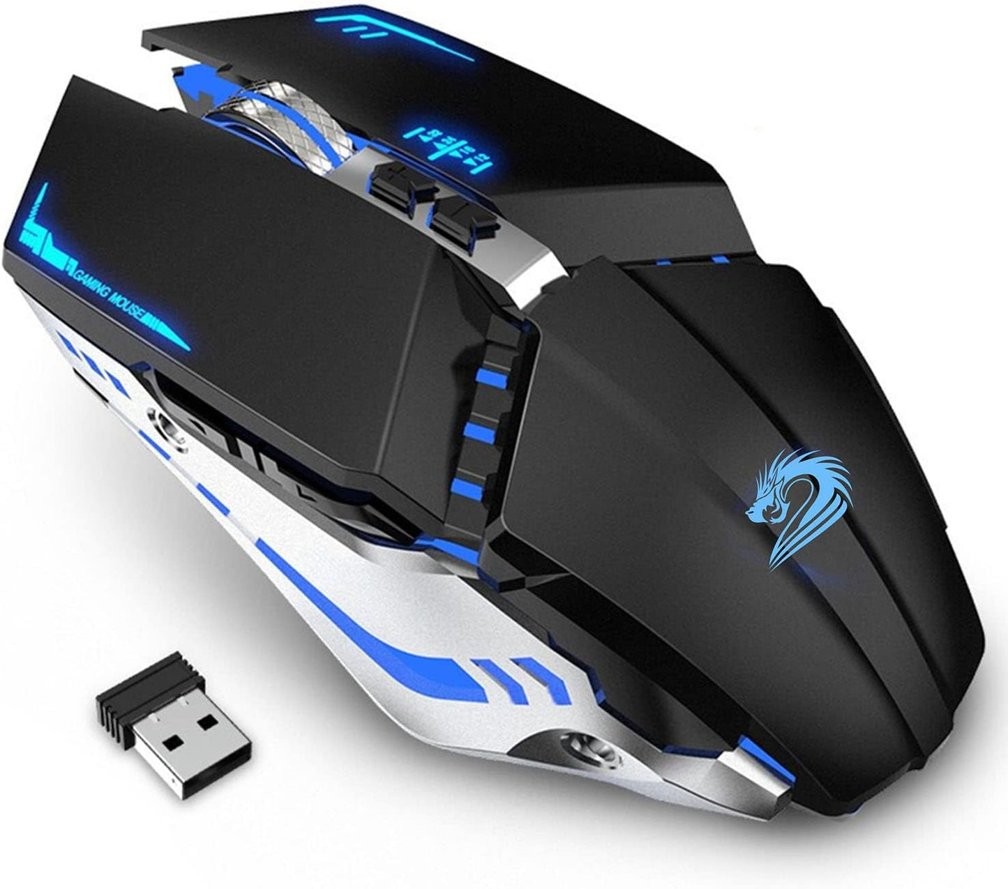TENMOS T12 Wireless Gaming Mouse, Silent Rechargeable Computer Mice-Silver | 2.4GHz Optical, 7 Color LED Lights, Quiet Click,Side Buttons,3 Adjustable DPI,Ergonomic Design, Nano Receiver,USB C Charging