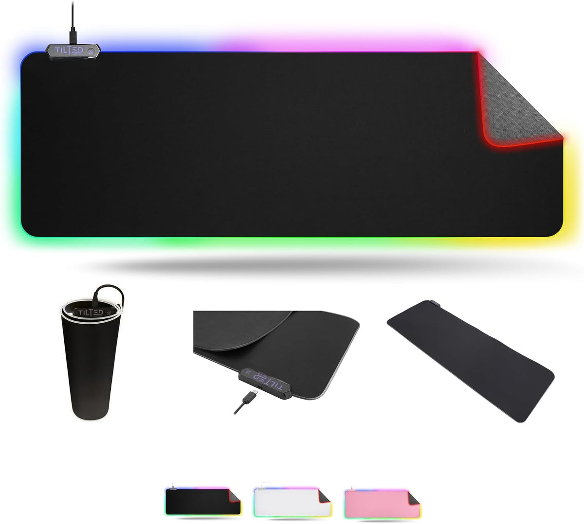 Tilted Nation Bone White Gaming Mouse Pad RGB - Large LED Mousepad - LED Desk mat with 8 Adjustable Light Modes - Non Slip Rubber Base, Easy to Clean Water Proof Surface Mat for Keyboard and Mouse