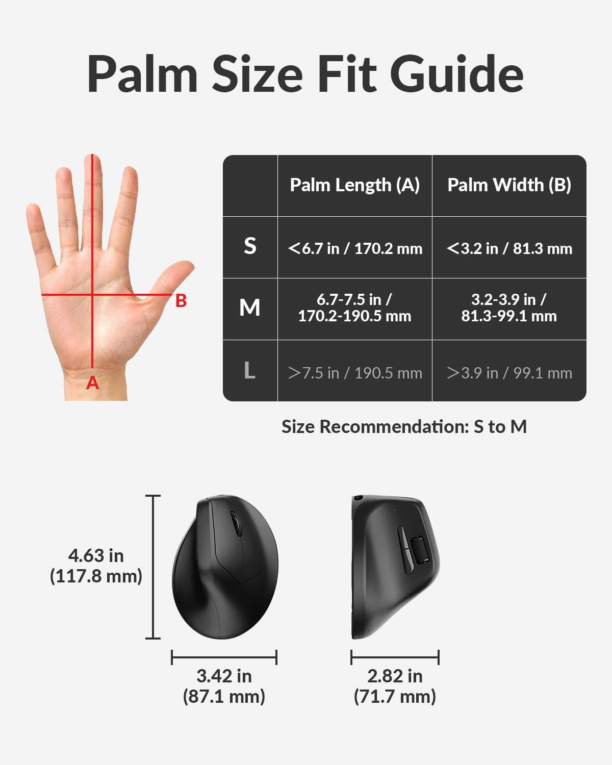 Keychron M5 8K Vertical Ergonomic Mouse Wireless, 2.4 GHz/Bluetooth 5.3/Wired Computer Mice Rechargeable, 5 Levels Up to 30K DPI with Programmable Buttons for Laptop macOS/Windows - Black