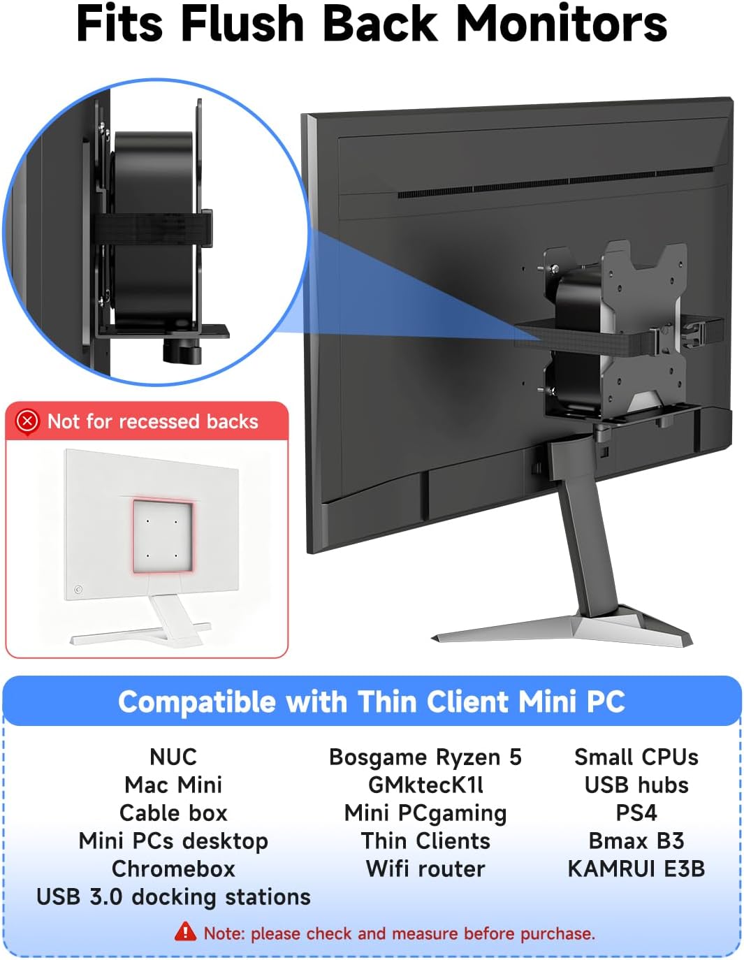 suptek Thin Client Mount Bracket Adjustable Mini PC Mount Bracket,CPU VESA Under Desk and Monitor Arm Computer Holder, Black, ZJJ002