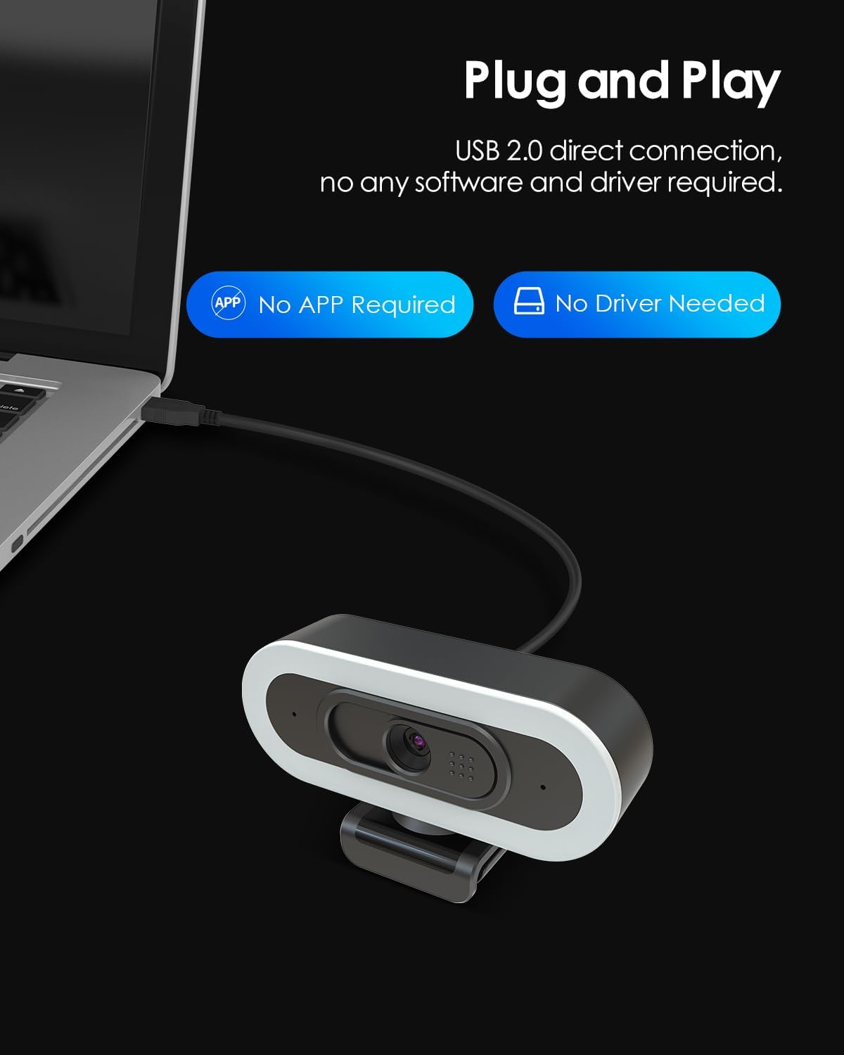 2K/60Fps Webcam, Streaming Camera with Fill RGB Lights, 1080P/60FPS Webcam, Autofocus, Dual Noise-Cancelling Microphones, Privacy Cover and Tripod for Computer, PC, Zoom