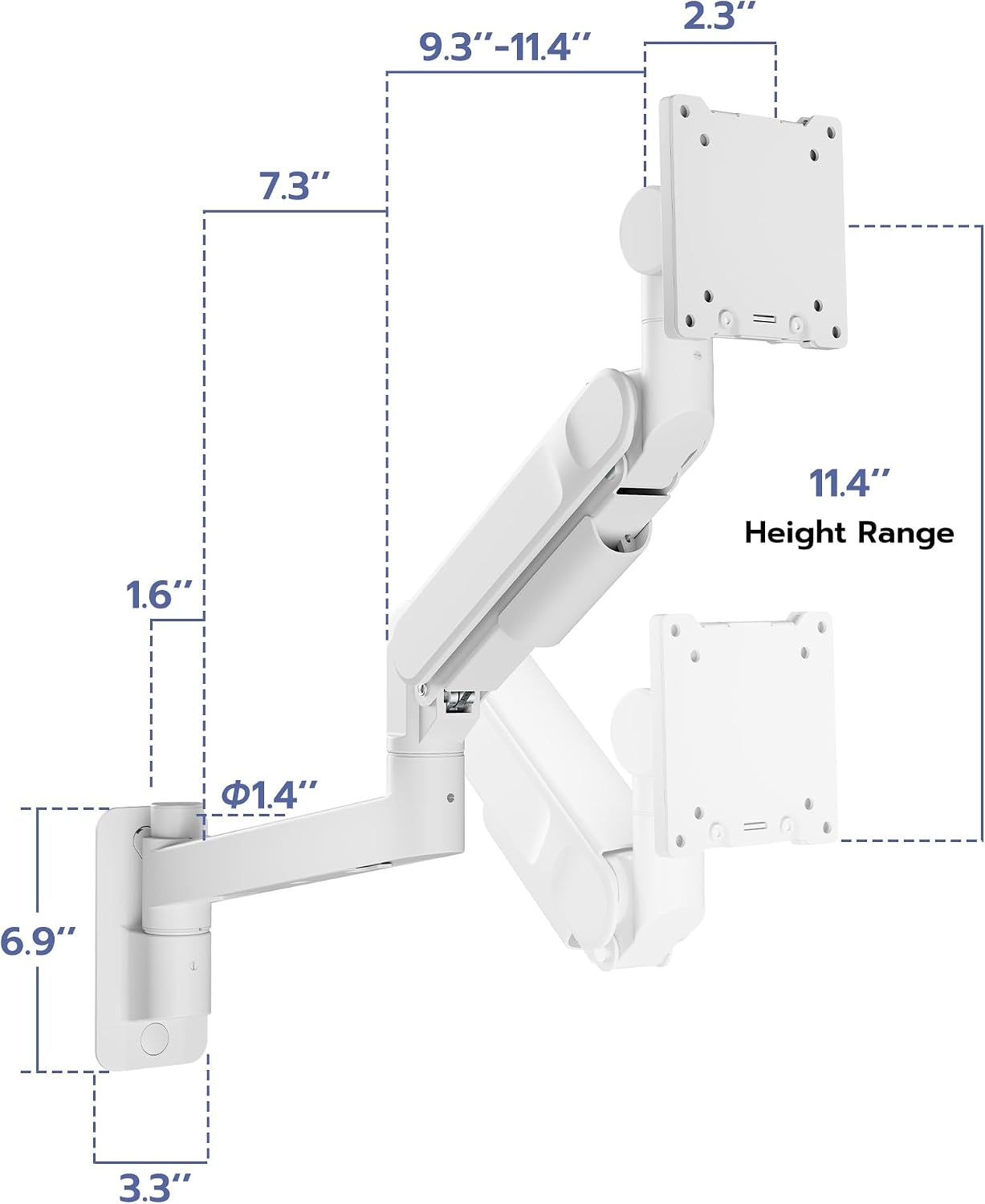 ARES WING Monitor Wall Mount for 24-57 Inch Ultrawide Screen, White | Premium Heavy Duty Gaming Monitor Arm for 60 lbs, Full Motion Gas Spring, Bearing Head for Easy Adjustment, 75/100 VESA Mount